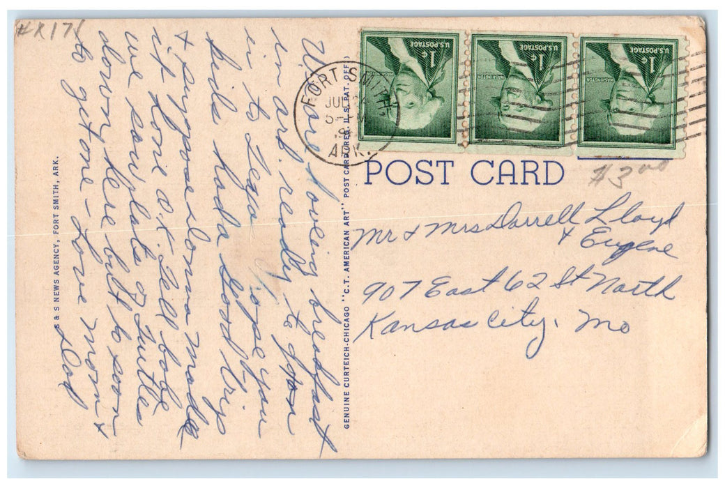 1947 Crossing Arkansas River Into Oklahoma Fort Smith Arkansas AR Trees Postcard