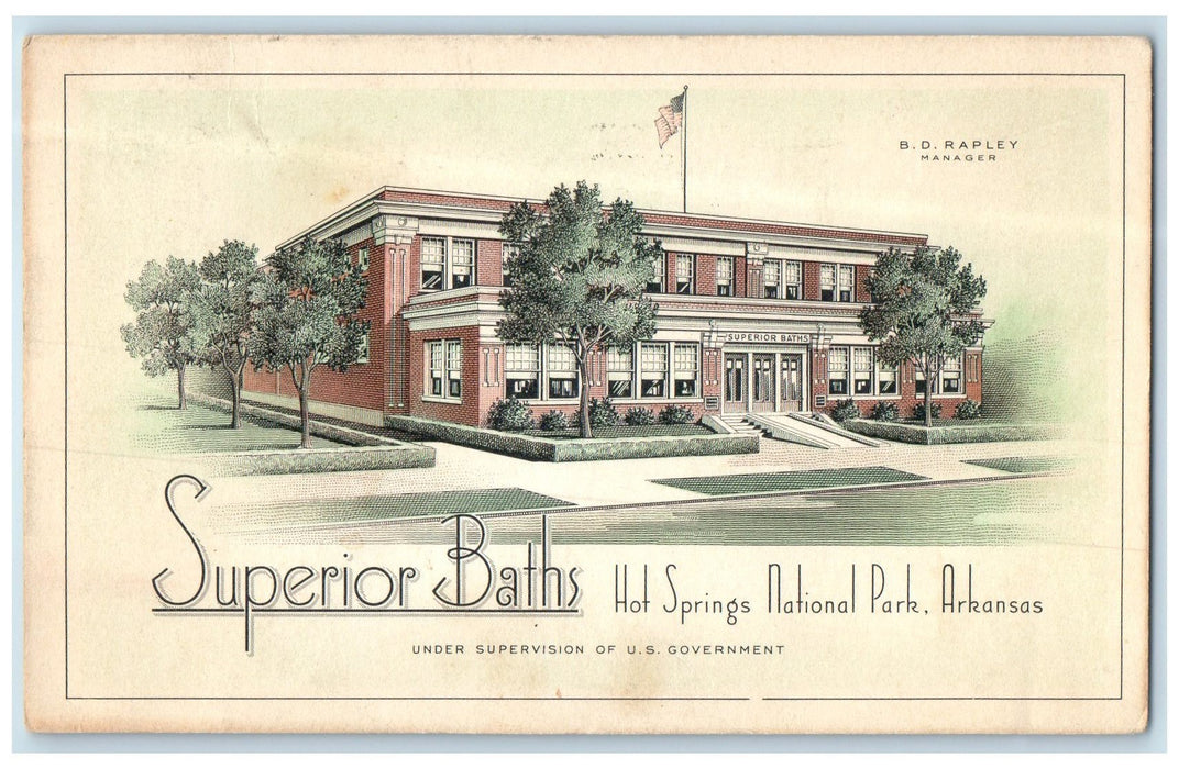 1942 Superior Baths Exterior Hot Springs National Park Arkansas AR Flag Postcard