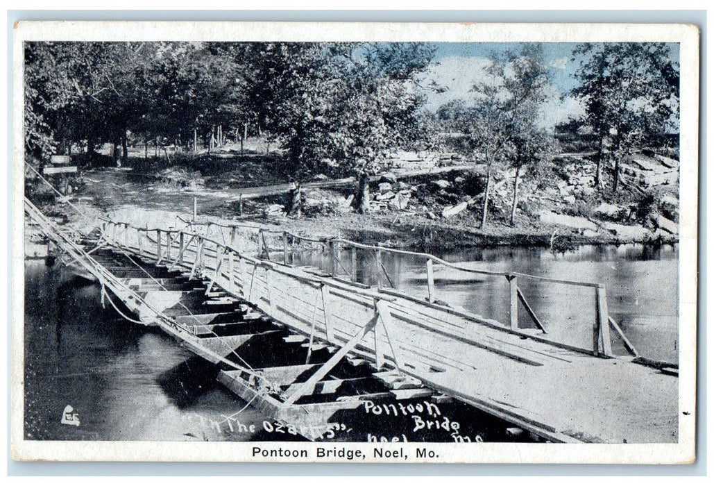 1929 Pontoon Rustic Bridge Lake River Dirt Road Noel Missouri MO Posted Postcard