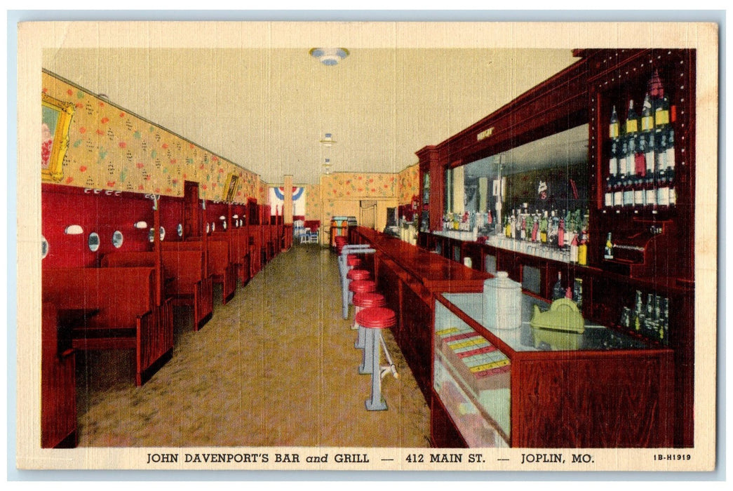 c1920's John Davensports Bar & Grill Main Street Joplin Missouri MO Postcard