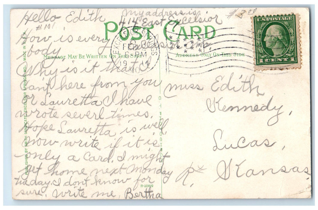 1914 Siloam Springs Mineral Water Excelsior Springs Missouri MO Posted Postcard