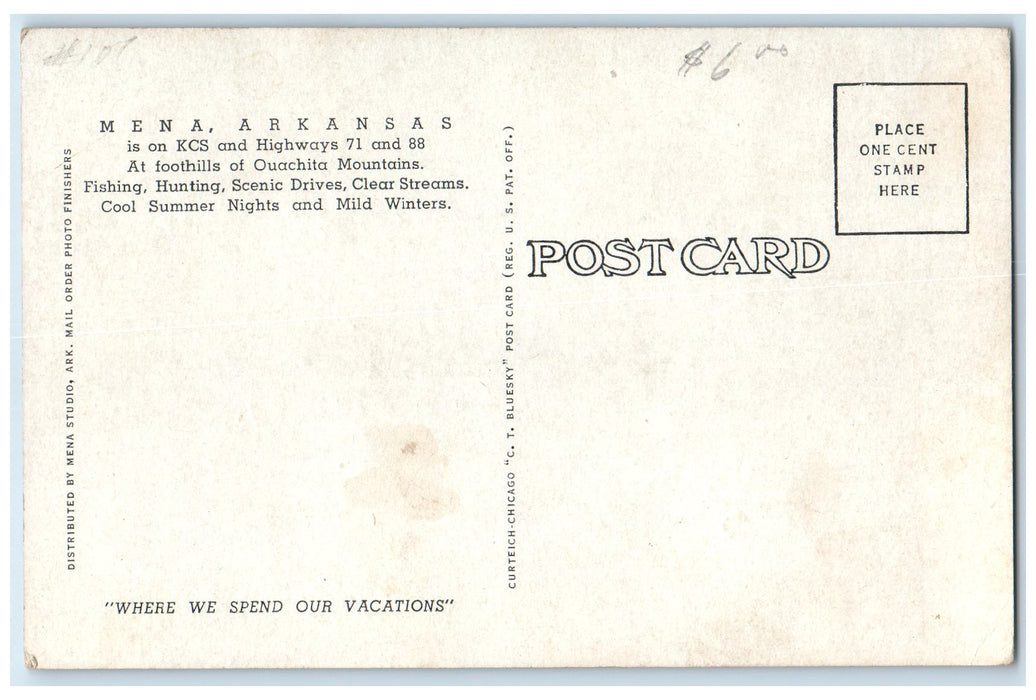 c1940's Mena Park Court Exterior Roadside Mena Arkansas AR Unposted Postcard