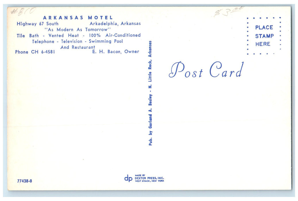 c1960s Arkansas Motel Exterior Roadside Arkadelphia Arkansas AR Cars Postcard