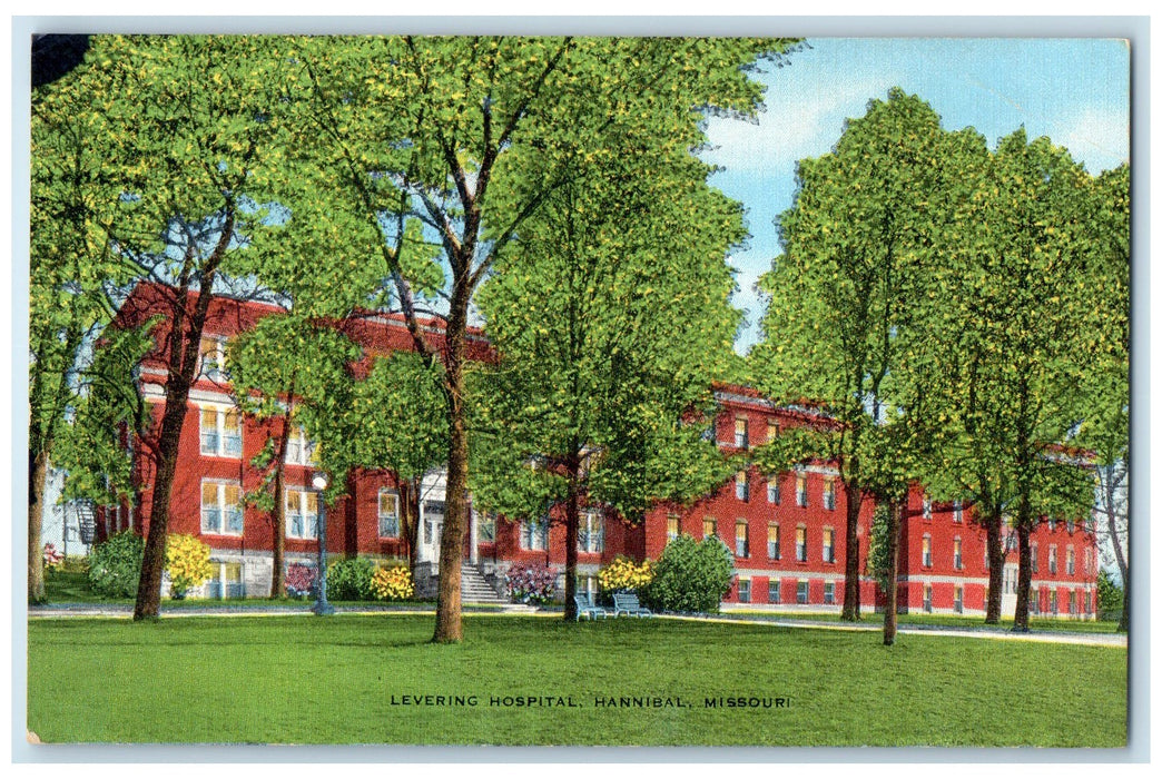 c1950's Levering Hospital Building Ground Entrance Hannibal Missouri MO Postcard