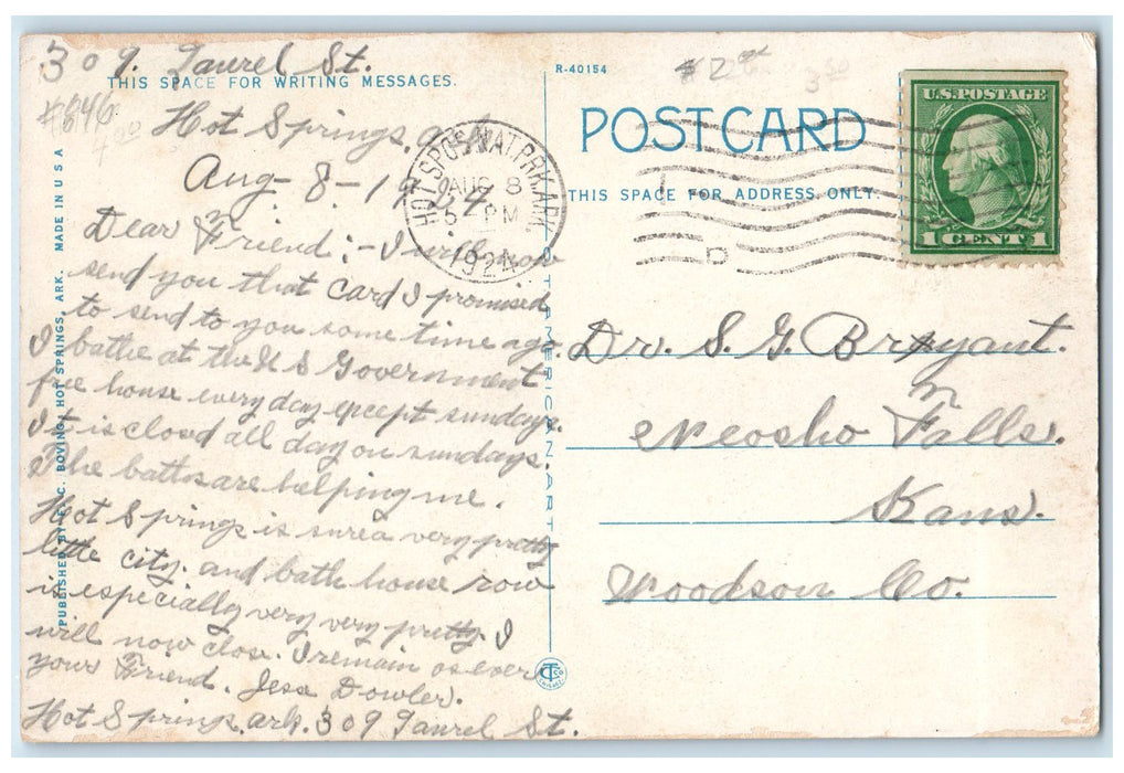 1924 Steel Tower On Hot Springs Mountain Hot Springs National Park AR Postcard
