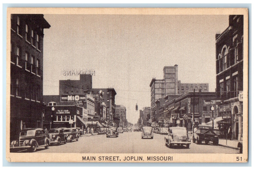 c1920 Main Street Downtown Classic Car Establishment Joplin Missouri MO Postcard