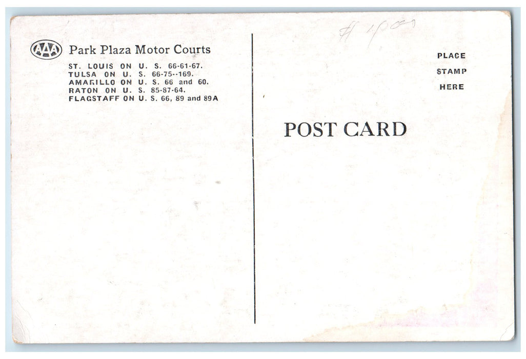 c1940s Park Plaza Motor Courts St. Louis Tulsa Amarillo Raton Flagstaff Postcard