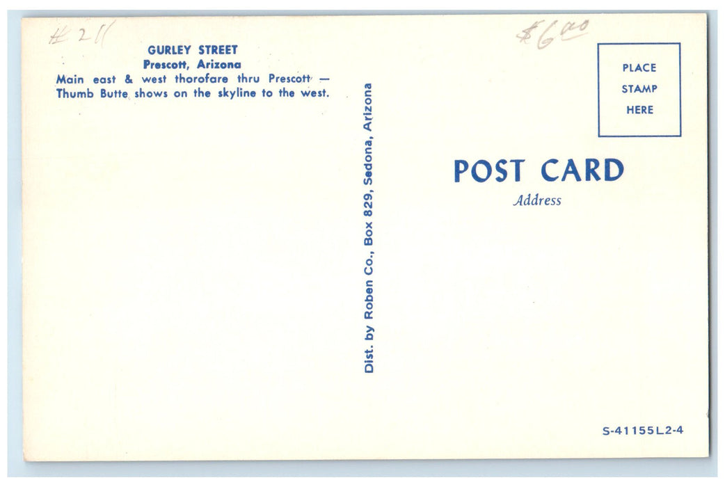 c1960's Gurley Street Main Street & West Thorofore Prescott Arizona AZ Postcard