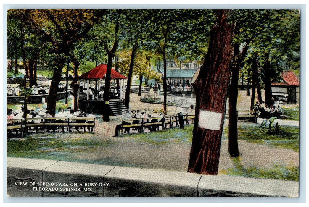 c1910's View Of Spring Park On A Busy Day Eldorado Springs Missouri MO Postcard