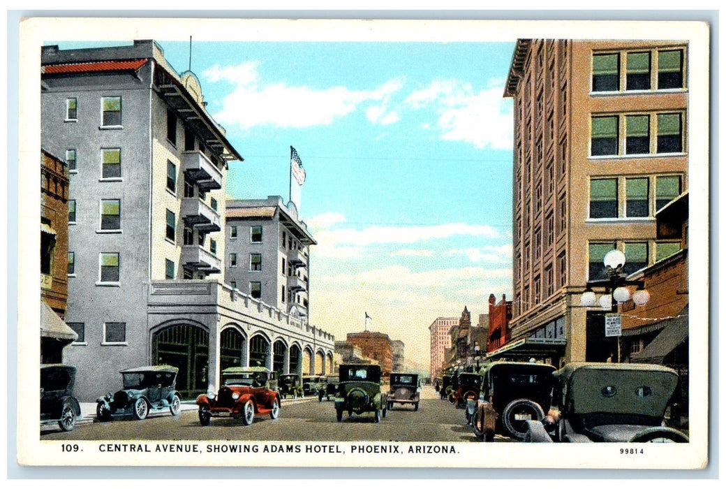 c1940's Central Avenue Showing Adams Hotel Phoenix Arizona AZ Unposted Postcard