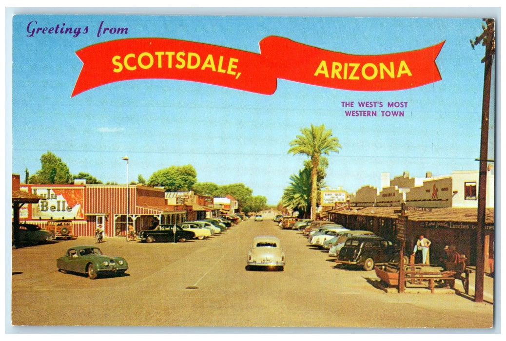 c1960's Greetings From Scottsdale Arizona AZ Unposted Most Western Town Postcard