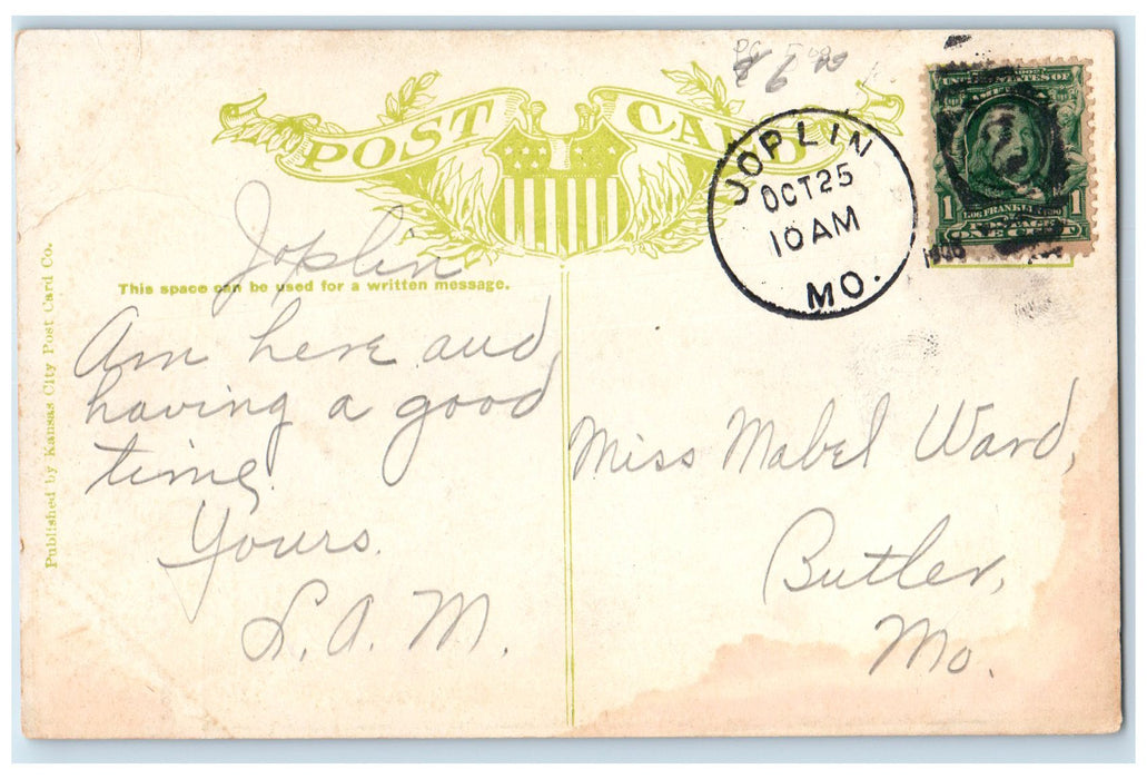 1908 Post Office Building Employees Horse Joplin Missouri MO Posted Postcard