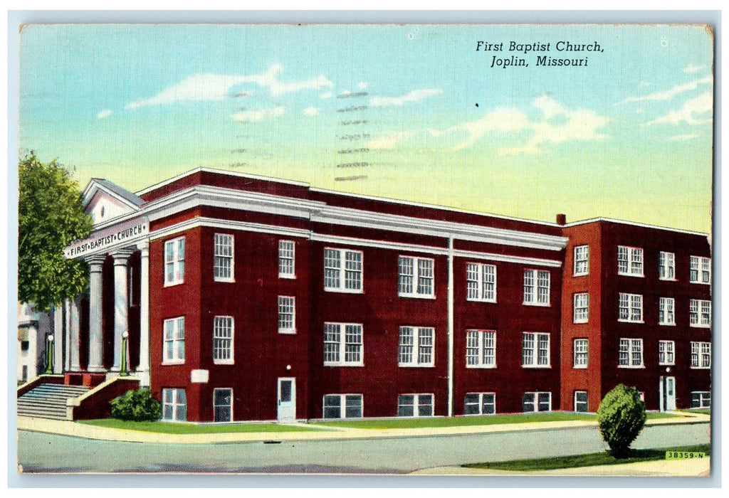 1948 First Baptist Church Building Steps Roadside Joplin Missouri MO Postcard