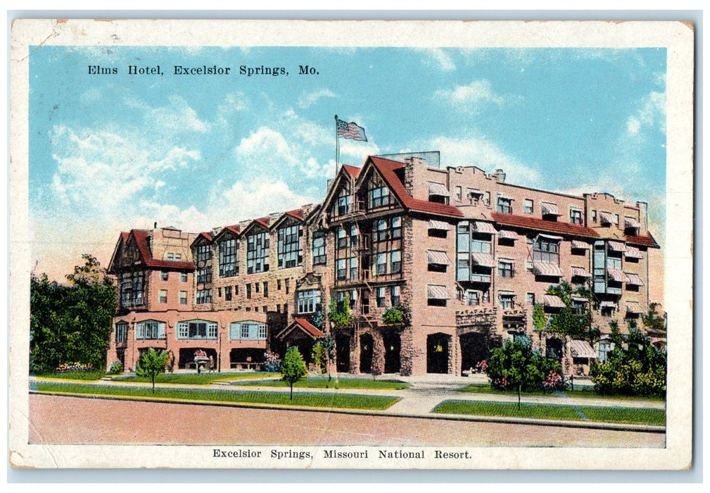 c1920's Elms Hotel Building Restaurant Excelsior Springs Missouri MO Postcard