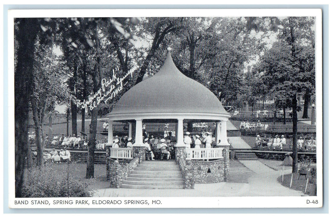 c1920's Band Stand Spring Park Tourists Eldorado Springs Missouri MO Postcard