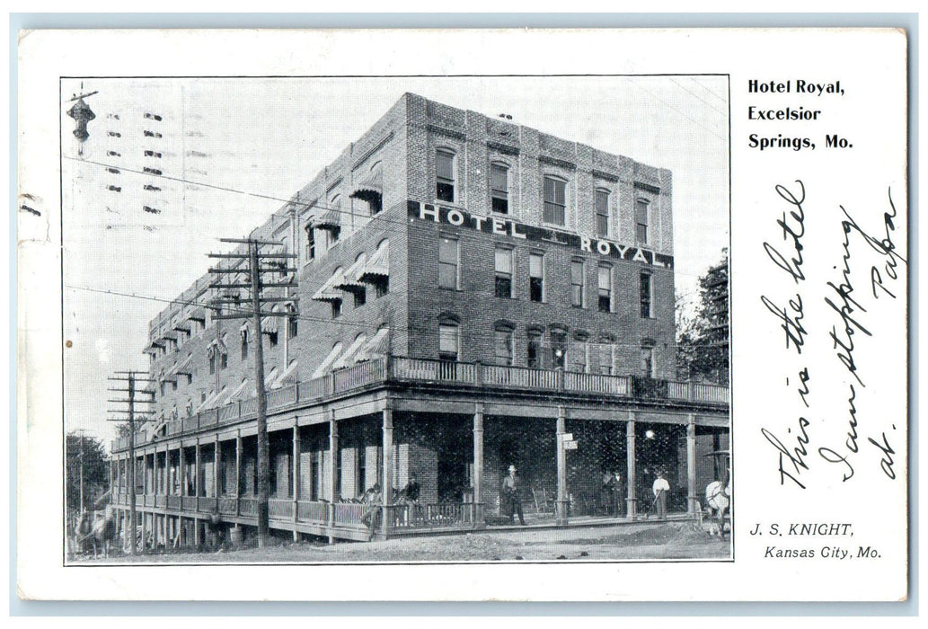 1907 Hotel Royal Restaurant Building View Excelsior Springs Missouri MO Postcard