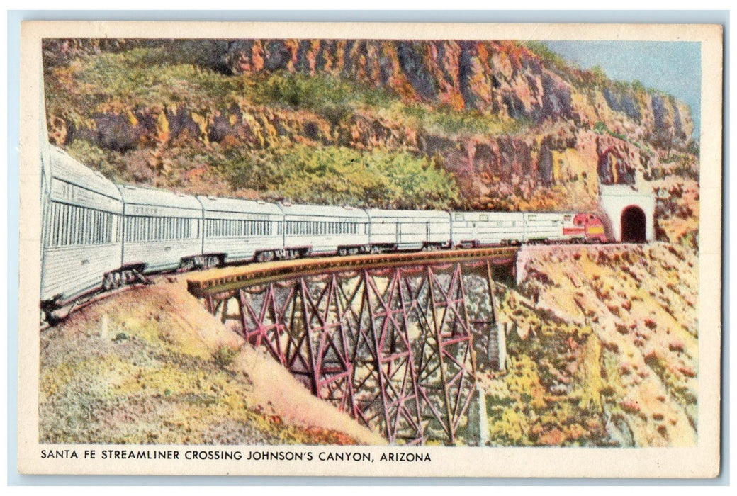 c1940s Santa Fe Streamliner Crossings Johnson's Canyon Arizona AZ Train Postcard