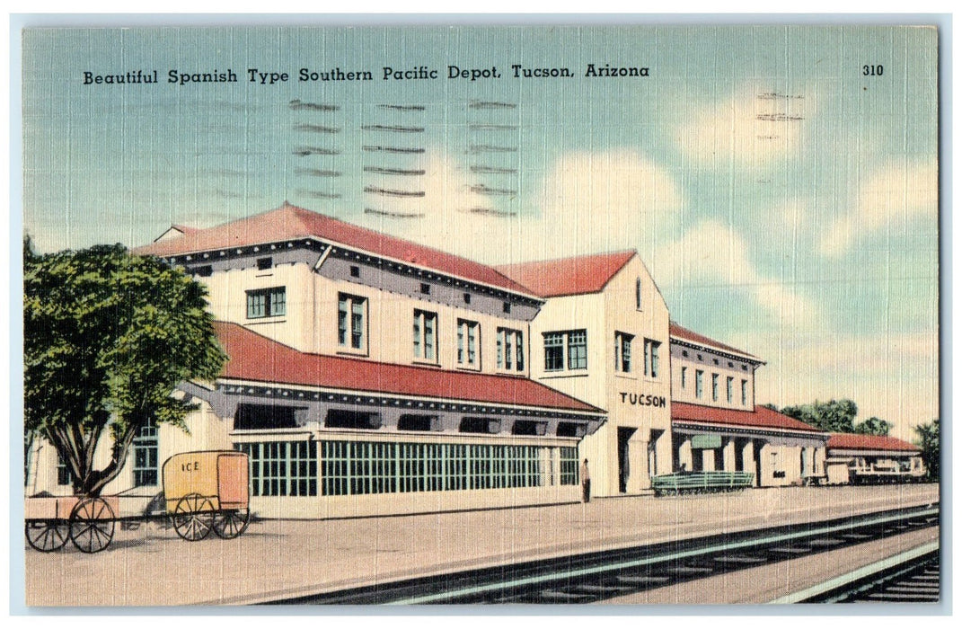 1944 Beautiful Spanish Type Southern Pacific Depot Tucson Arizona AZ Postcard