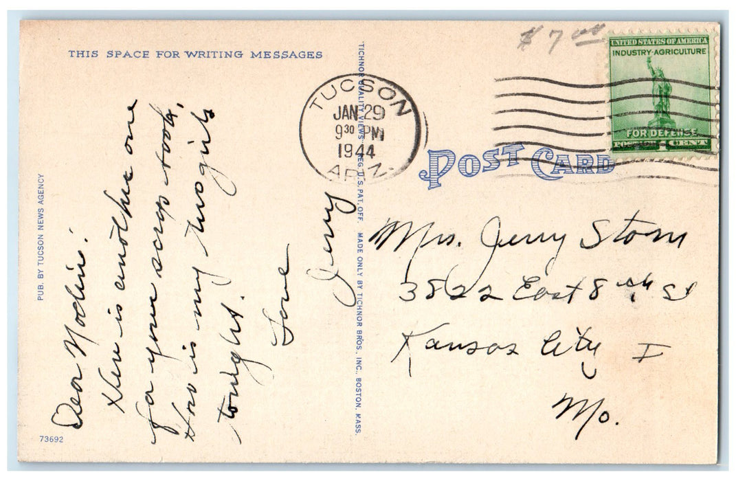 1944 Beautiful Spanish Type Southern Pacific Depot Tucson Arizona AZ Postcard