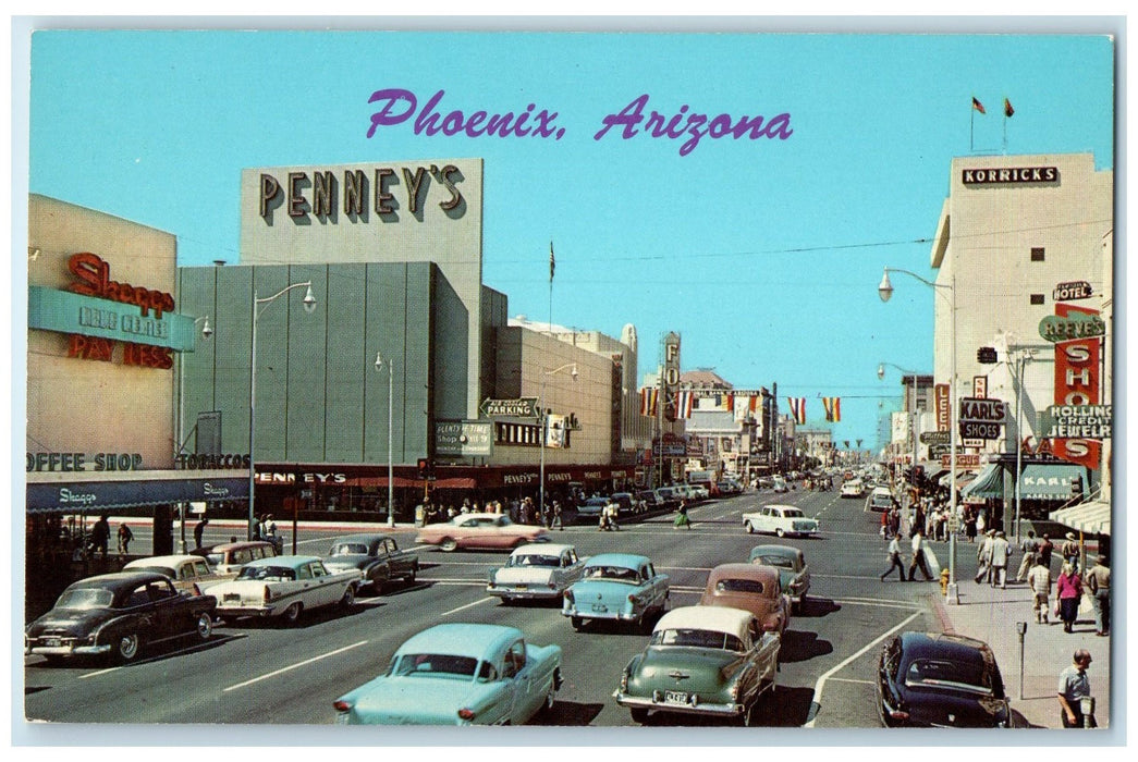 c1960's Looking West On Washington Street Capitol Phoenix Arizona AZ Postcard