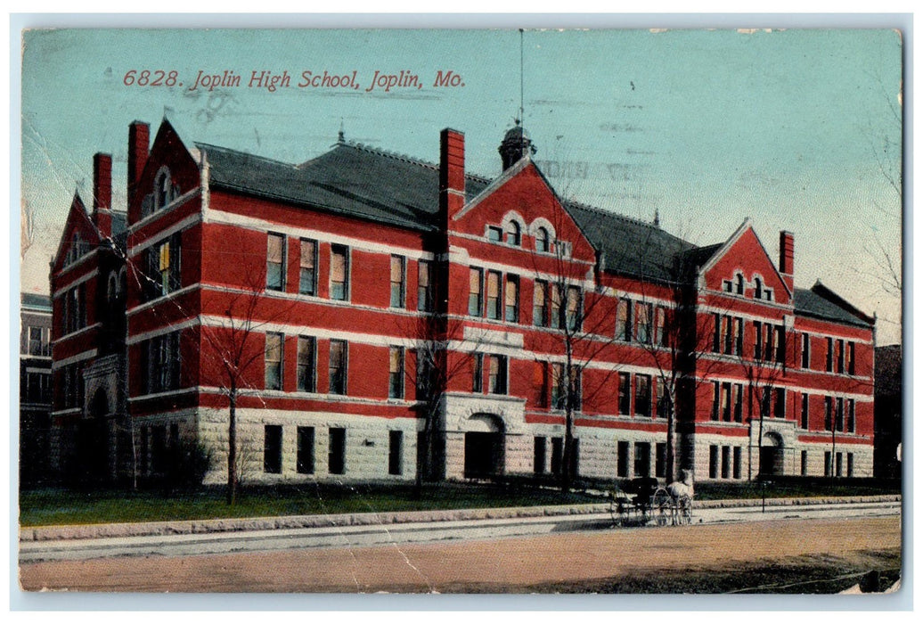 1912 Joplin High School Campus Building Carriage Joplin Missouri MO Postcard