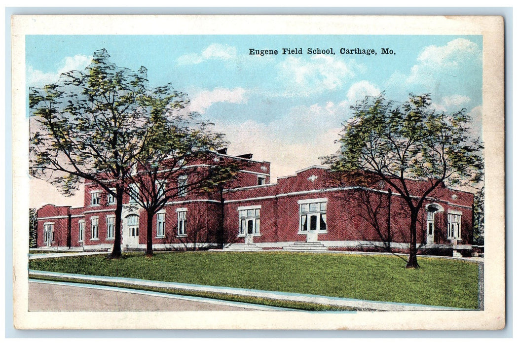 c1920's Eugene Field School Campus Building View Carthage Missouri MO Postcard