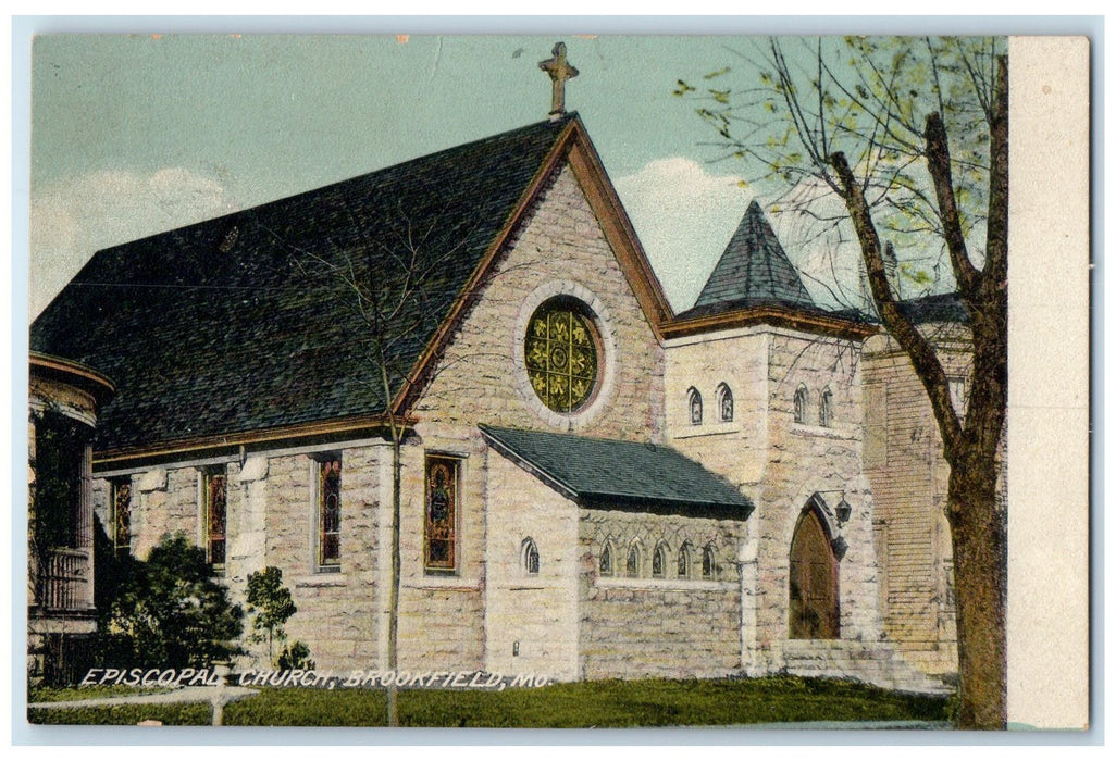 c1920's Episcopal Church Building Cross Entrance Brookfield Missouri MO Postcard