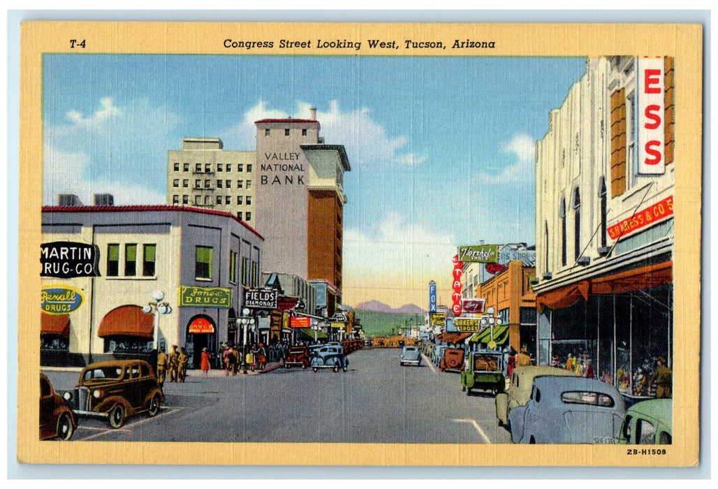 c1940's Congress Street Looking West Tucson Arizona AZ Unposted Cars Postcard