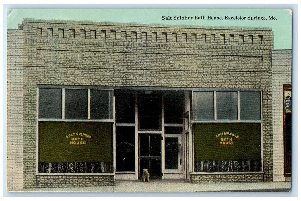 c1950's Salt Sulphur Bath House Dog On Entry View Excelsior Springs MO Postcard