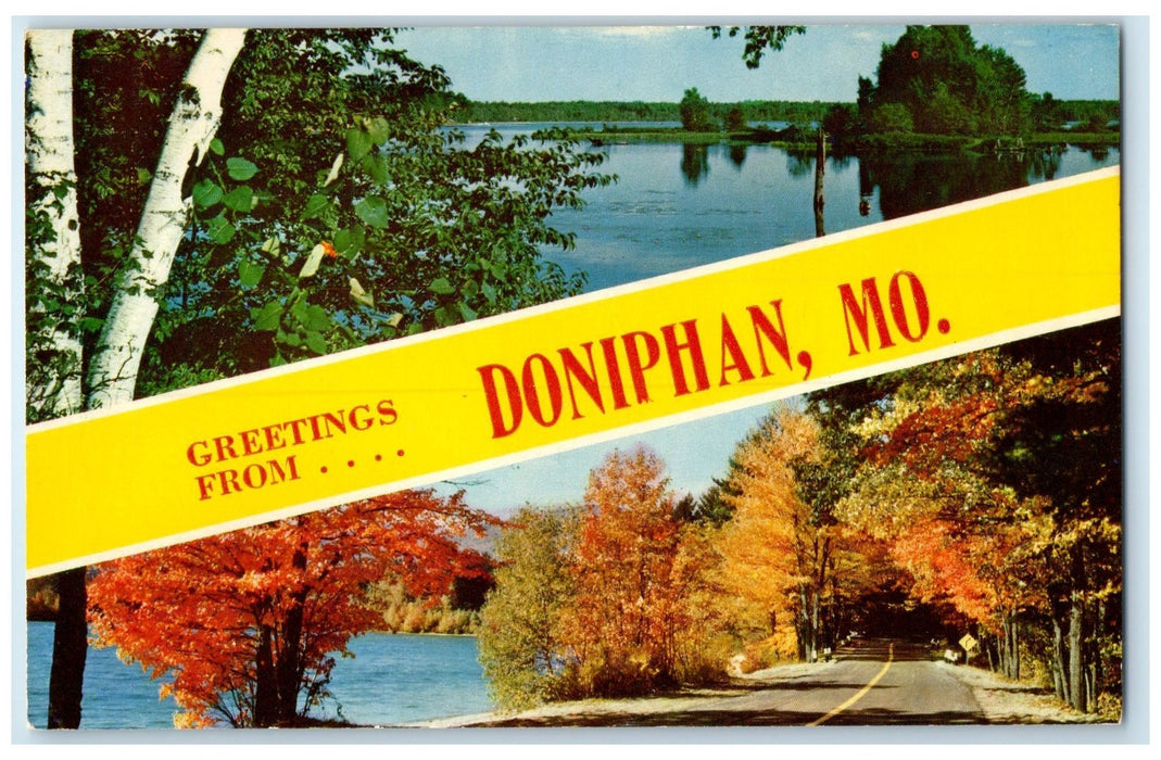 c1950's Greetings From Doniphan Lake Highway Trees Missouri MO Unposted Postcard