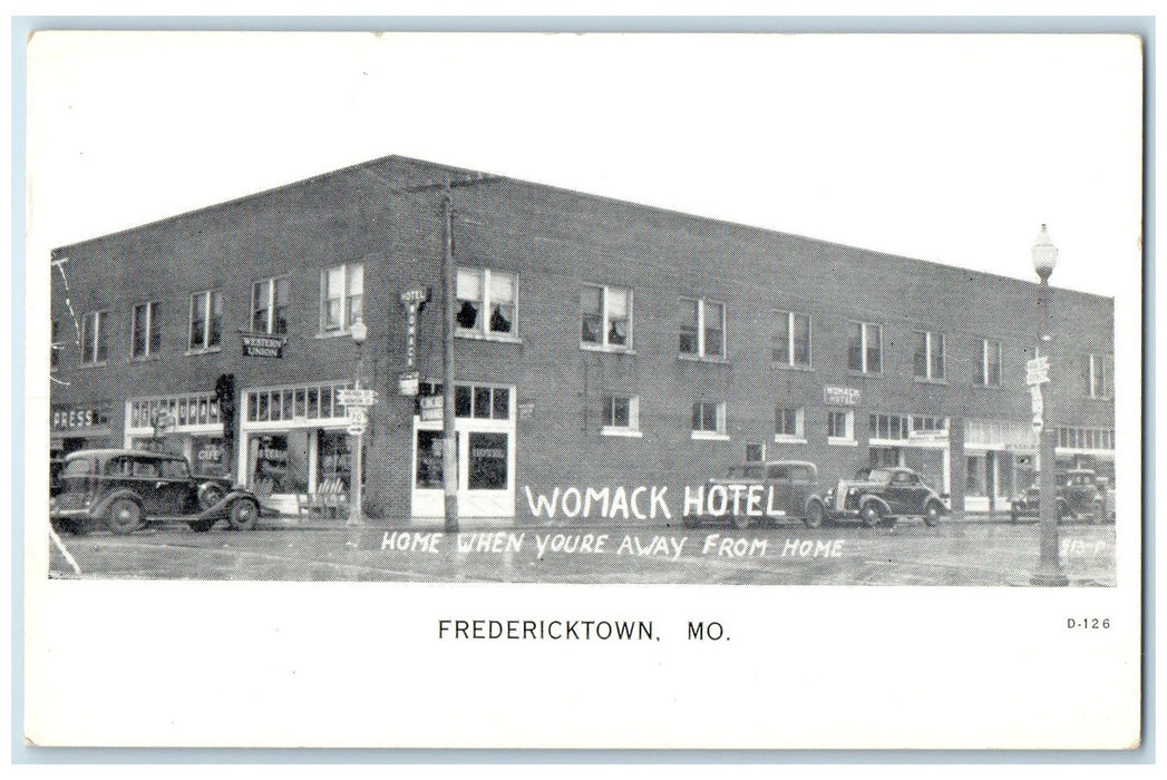 c1920's Womack Hotel Home When Your Away View Fredericktown Missouri MO Postcard