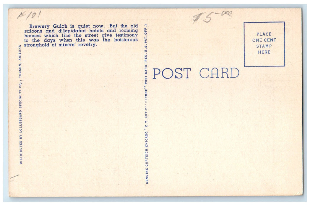 c1940s Brewery Gulch Arizona Hotel View Bisbee Arizona AZ Unposted Cars Postcard