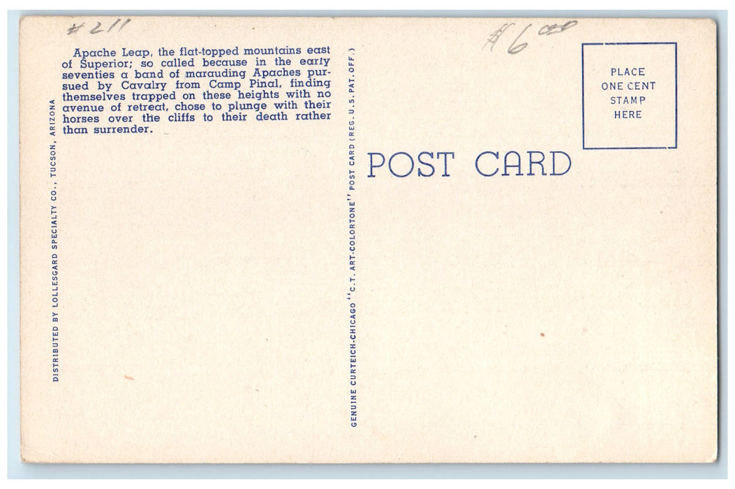 c1940's Main Street Looking Toward Apache Leap Superior Arizona AZ Cars Postcard