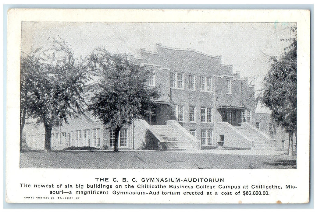 c1920's The CBC Gymnasium Auditorium Chillicothe Missouri MO Unposted Postcard