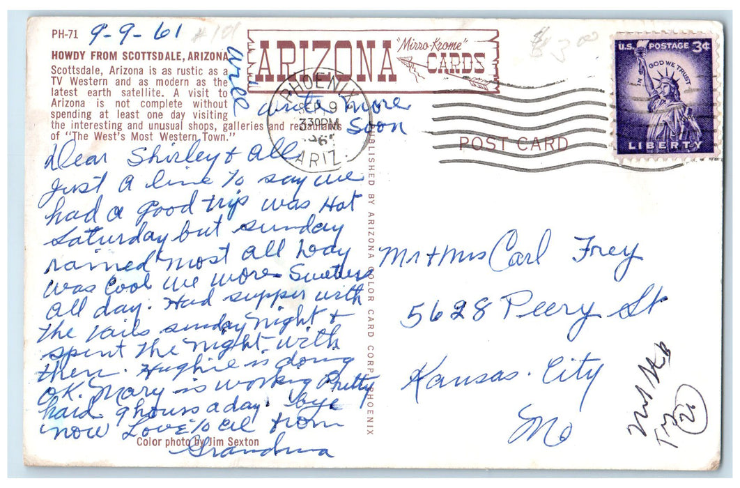 1967 Howdy From Scottsdale Arizona AZ The West's Most Western Town Postcard