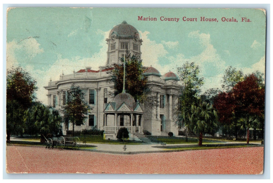 1920 Marion County Court House Exterior Roadside Ocala Missouri MO Tree Postcard