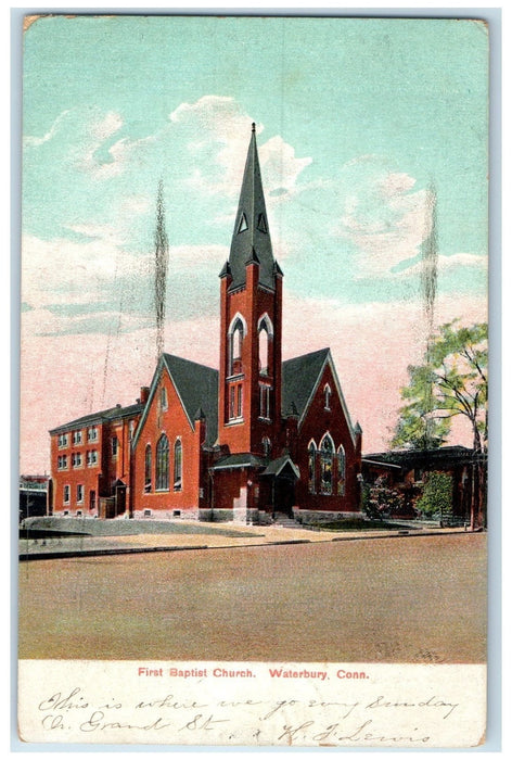 1907 First Baptist Church Building Tower View Waterbury Connecticut CT Postcard