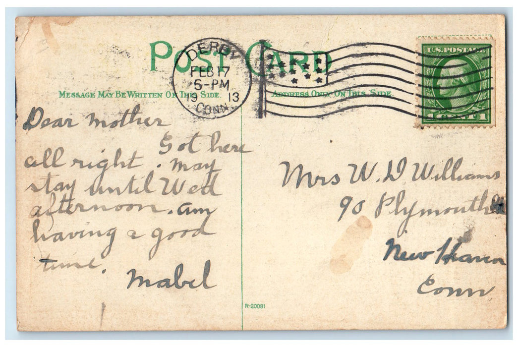 1913 Indian Well Falls River Forest View Shelton Connecticut CT Posted Postcard