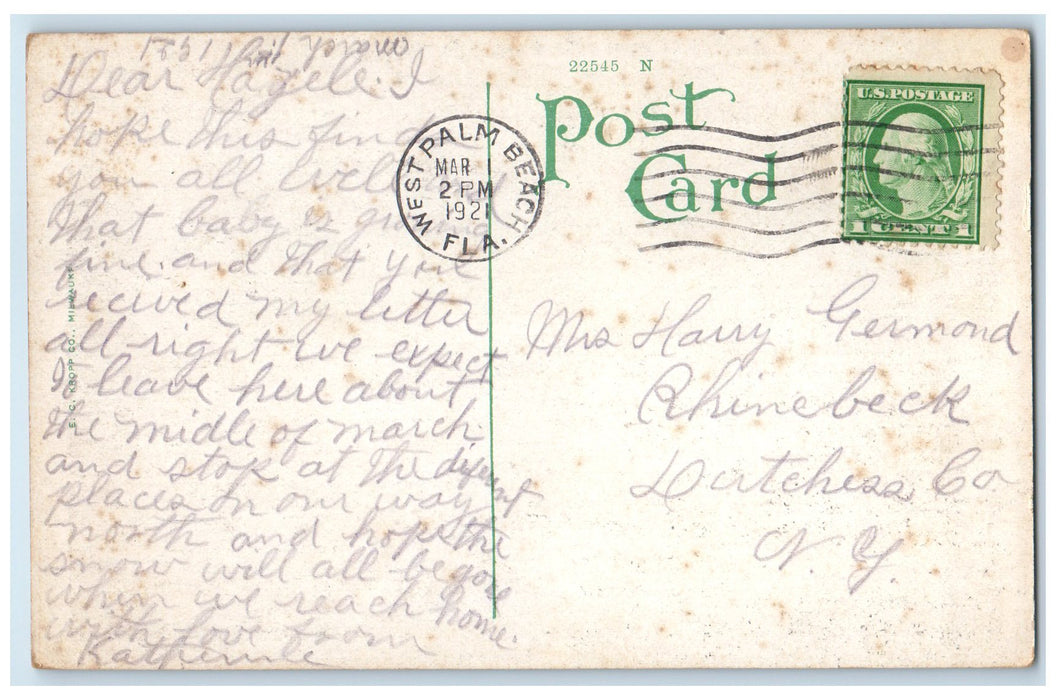1921 Approach To Hotel Palm Seaside Beach Palm Beach Florida FL Posted Postcard