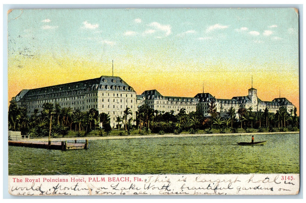 1907 The Royal Poinciana Hotel Seaside Scene Palm Beach Florida FL Tree Postcard