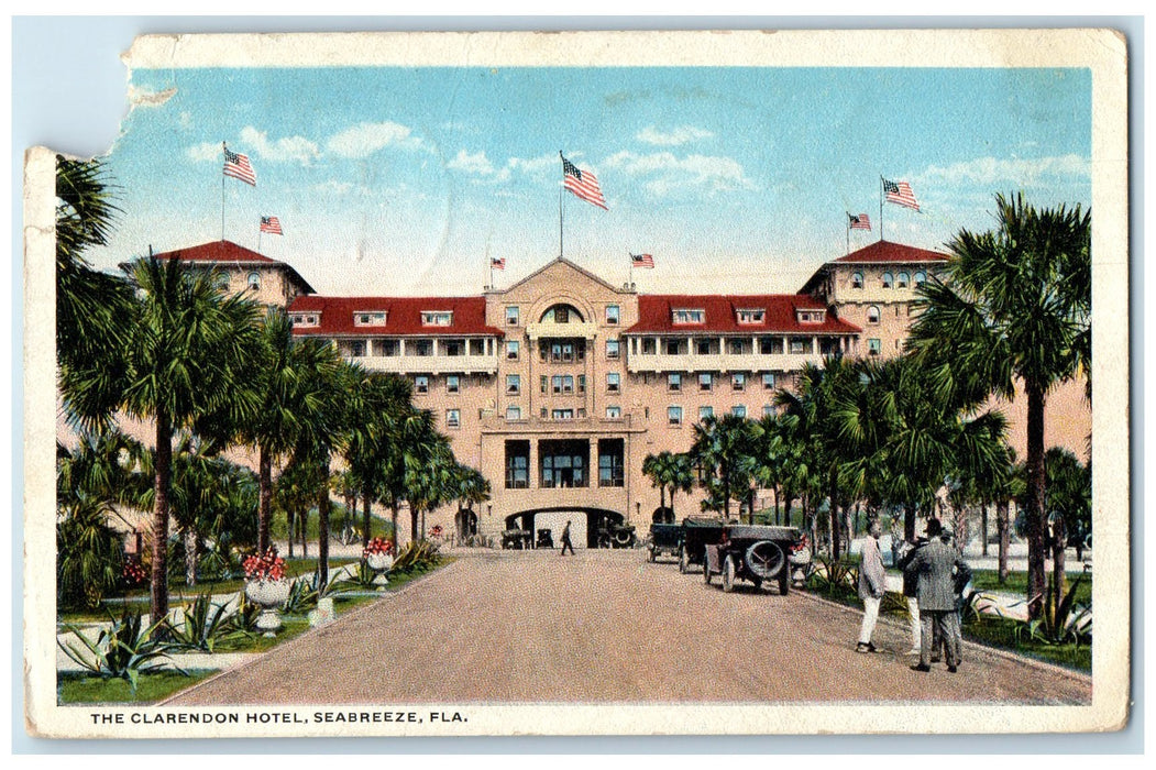 1918 The Clarendon Hall Entrance Scene Seabreeze Florida FL Posted Cars Postcard