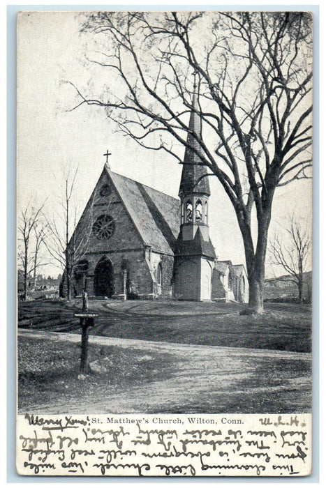 1906 St. Matthew's Church Building Bell Tower Wilton Connecticut CT Postcard