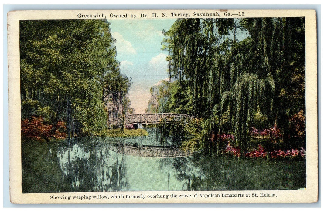 c1920's Greenwich Owned By Dr. H.N. Torrey Savannah Georgia GA Bridge Postcard