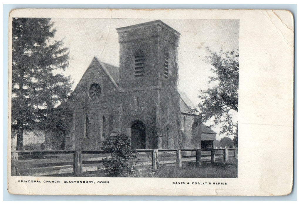 c1905 Episcopal Church Building Tower Fence Glastonbury Connecticut CT Postcard