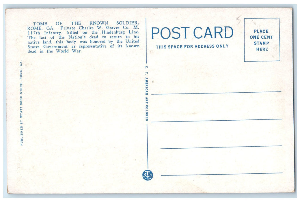 c1940's Known Soldier's Grave And Machine Guns Rome Georgia GA Unposted Postcard