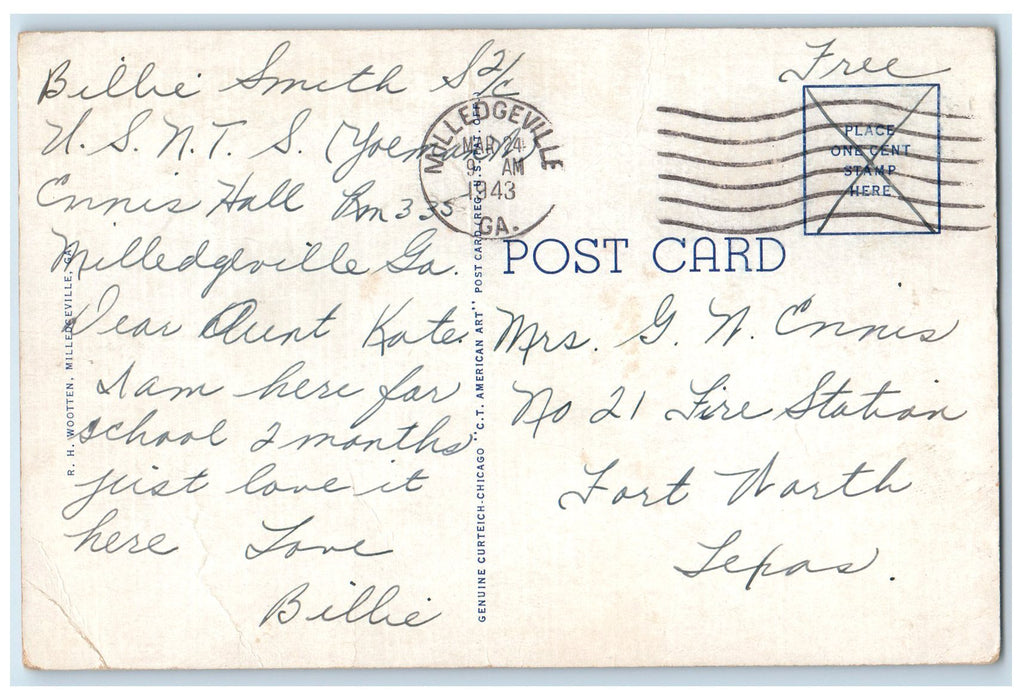 1943 Court House Exterior Roadside Milledgeville Georgia GA Posted Cars Postcard