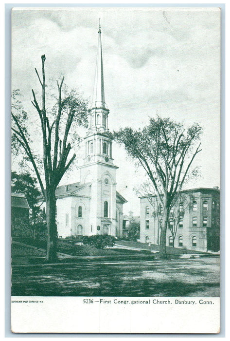 c1905 First Congregational Church Tower Building Danbury Connecticut CT Postcard