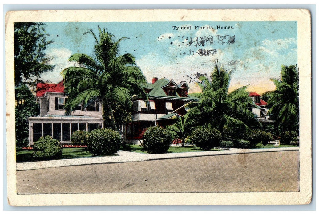 1918 Typical Florida Homes Roadside West Palm Beach Florida FL Posted Postcard