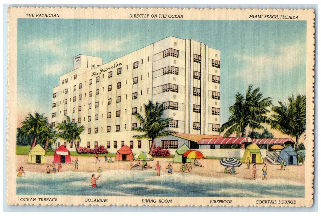 c1940's The Patrician Directly On The Ocean Restaurant Miami Beach FL Postcard