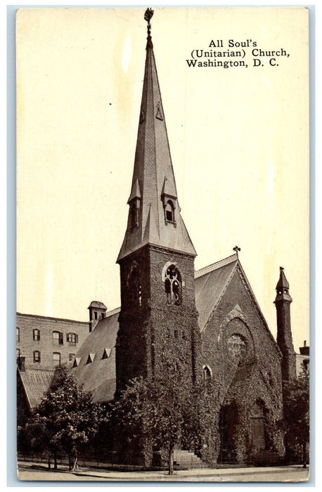 c1910 All Souls Unitarian Church Building Tower Washington DC Unposted Postcard